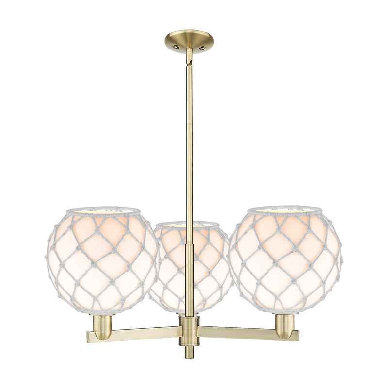 Innovations Farmhouse Rope 32in 3-Light Pendant | Industrial Antique Brass Steel and White Glass with Rope | Kitchen Island & | Model 716-3CR-AB-G121-10RW