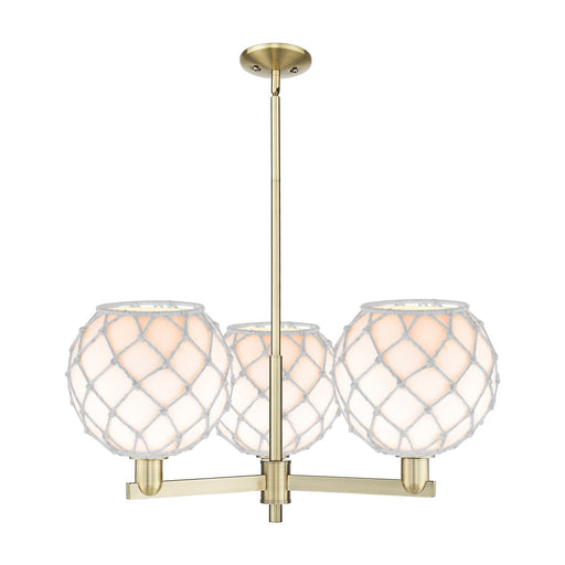Innovations Farmhouse Rope 32in 3-Light Pendant | Industrial Antique Brass Steel and White Glass with Rope | Kitchen Island & | Model 716-3CR-AB-G121-10RW