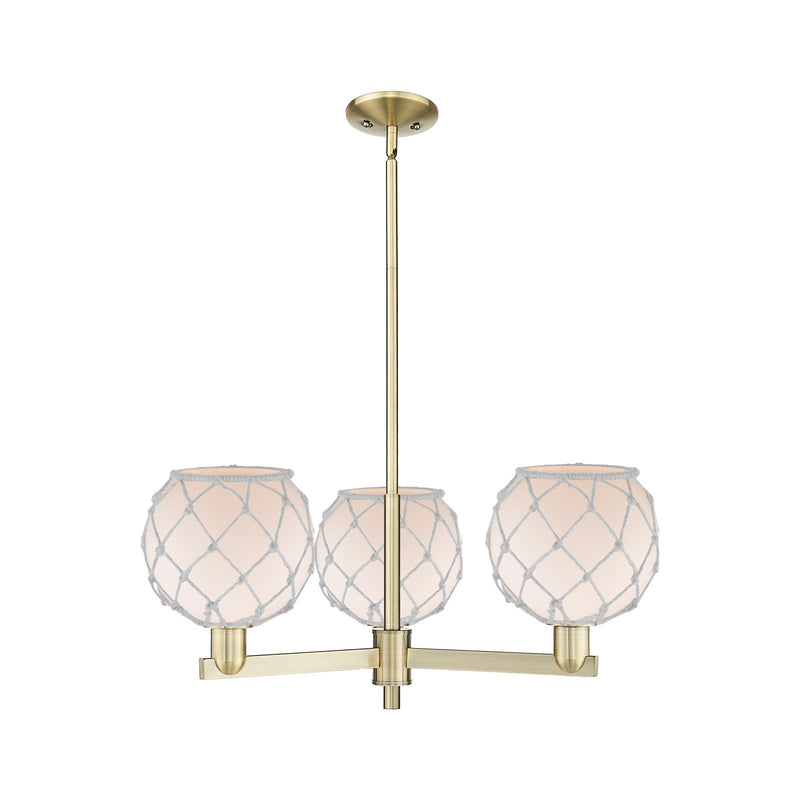 Innovations Farmhouse Rope 30in 3-Light Pendant | Industrial Antique Brass Steel and White Frosted Glass with Rope | Kitchen | Model 716-3CR-AB-G121-8RW