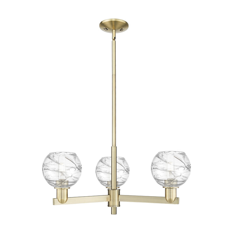 Innovations Athens Deco Swirl 27.62in 3-Light Pendant | Industrial Antique Brass Steel and Clear Deco Swirl Glass | Kitchen | Model 716-3CR-AB-G1213-6CL