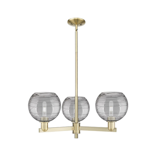 Innovations Athens Deco Swirl 30in 3-Light Pendant | Industrial Antique Brass and Light Smoke Deco Swirl Glass | Kitchen | Model 716-3CR-AB-G1213-8SM