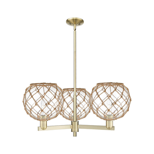 Innovations Farmhouse Rope 32in 3-Light Pendant | Industrial Antique Brass Steel and Clear Glass with Brown Rope | Kitchen | Model 716-3CR-AB-G122-10RB