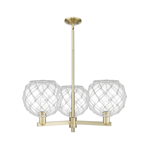 Innovations Farmhouse Rope 32in 3-Light Pendant | Industrial Antique Brass and Clear Glass with White Rope | Kitchen Island & | Model 716-3CR-AB-G122-10RW