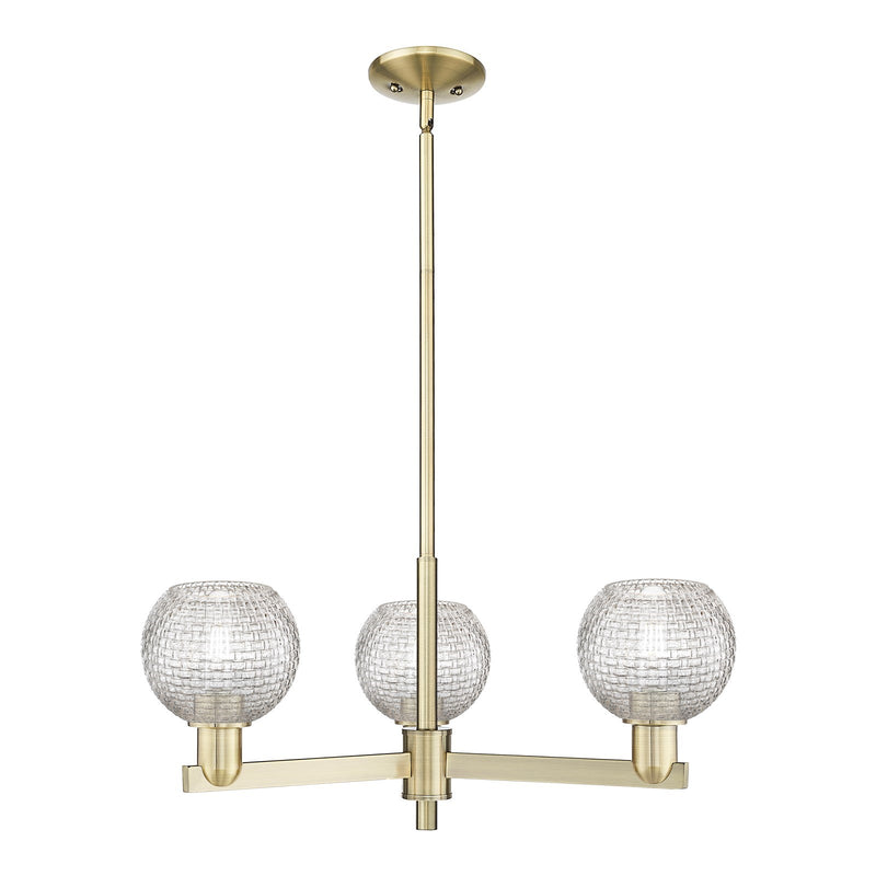 Innovations Athens 28in 3-Light Pendant | Industrial Antique Brass Steel and Clear Basket Weave Glass | Kitchen Island & | Model 716-3CR-AB-G122C-6CL