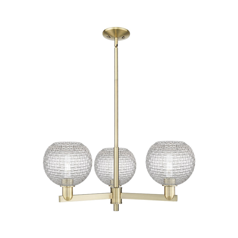 Innovations Athens 30in 3-Light Pendant | Industrial Antique Brass Steel and Clear Basket Weave Glass | Kitchen Island & | Model 716-3CR-AB-G122C-8CL
