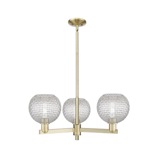 Innovations Athens 30in 3-Light Pendant | Industrial Antique Brass Steel and Clear Basket Weave Glass | Kitchen Island & | Model 716-3CR-AB-G122C-8CL