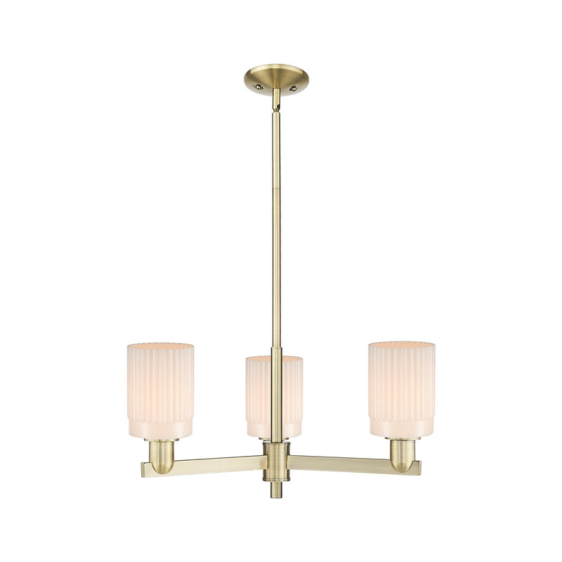 Innovations Hadley 26in 3-Light Pendant | Industrial Antique Brass Steel and Matte White Ribbed Glass | Kitchen Island & Dining | Model 716-3CR-AB-G341