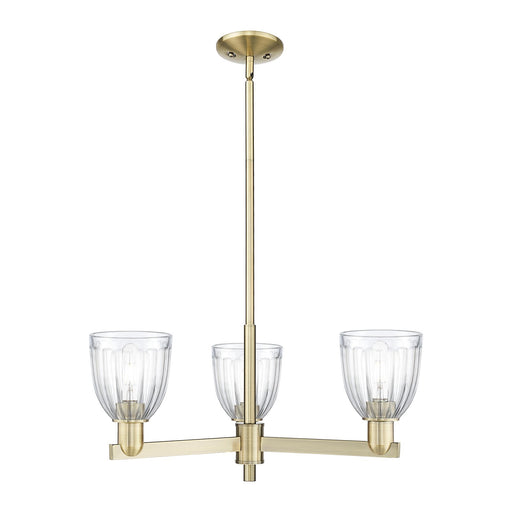 Innovations Brookfield 28in 3-Light Pendant | Industrial Antique Brass and Clear Ribbed Glass | Kitchen Island & Dining Room | Model 716-3CR-AB-G442