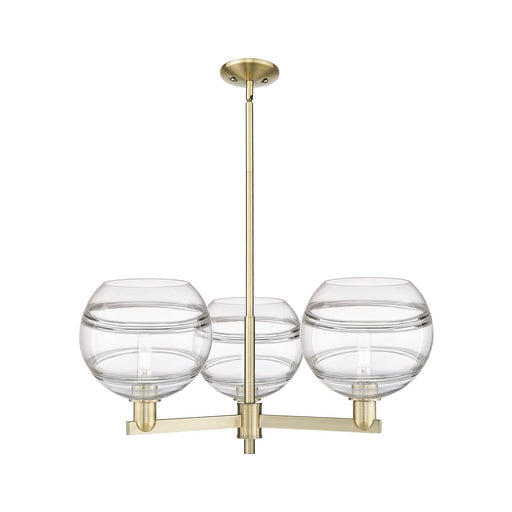 Innovations Rochester 32in 3-Light Pendant | Industrial Antique Brass Steel and Clear Glass | Kitchen Island & Dining Room | Model 716-3CR-AB-G556-10CL