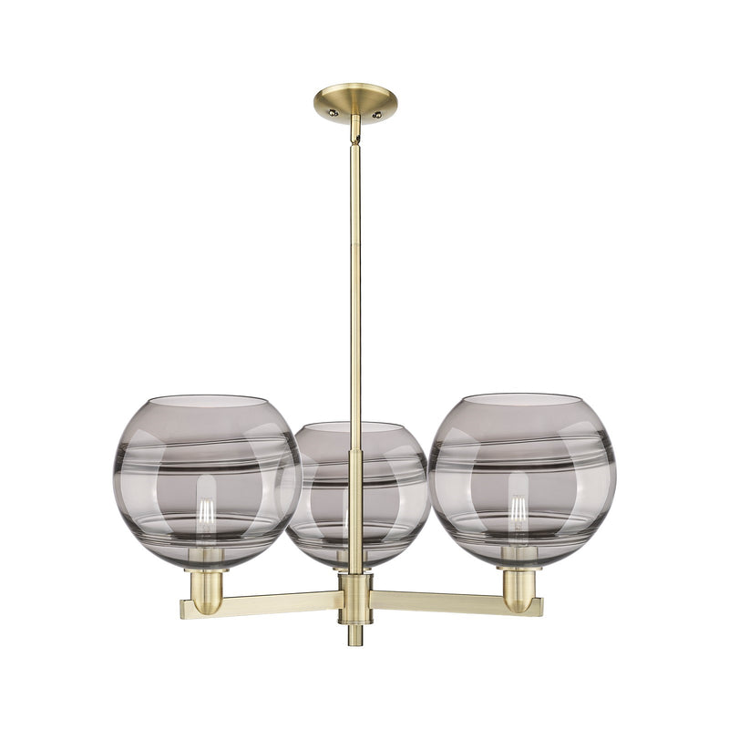 Innovations Rochester 32in 3-Light Pendant | Industrial Antique Brass Steel and Light Smoke Glass | Kitchen Island & Dining | Model 716-3CR-AB-G556-10SM