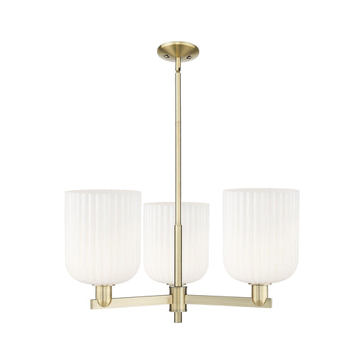 Innovations Bridal Veil 30in 3-Light Pendant | Industrial Antique Brass Steel and Gloss White Ribbed Glass | Kitchen Island & | Model 716-3CR-AB-G559-8GWH