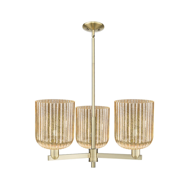 Innovations Bridal Veil 30in 3-Light Pendant | Industrial Antique Brass Steel and Mercury Ribbed Glass | Kitchen Island & | Model 716-3CR-AB-G559-8ME