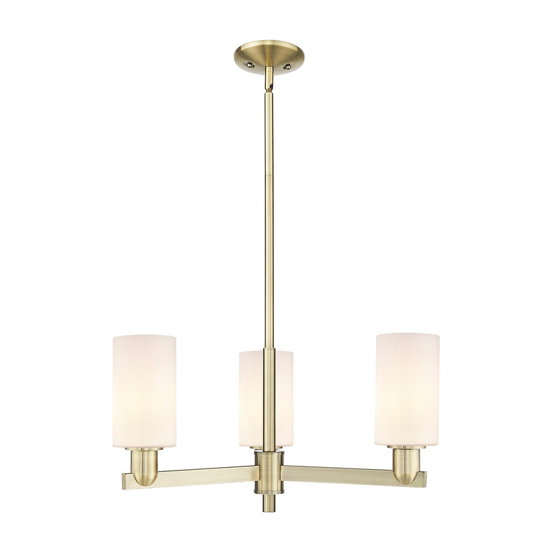 Innovations Clymer 26in 3-Light Pendant | Industrial Antique Brass and Matte White Glass | Kitchen Island & Dining Room | 25.62 x | Model 716-3CR-AB-G801