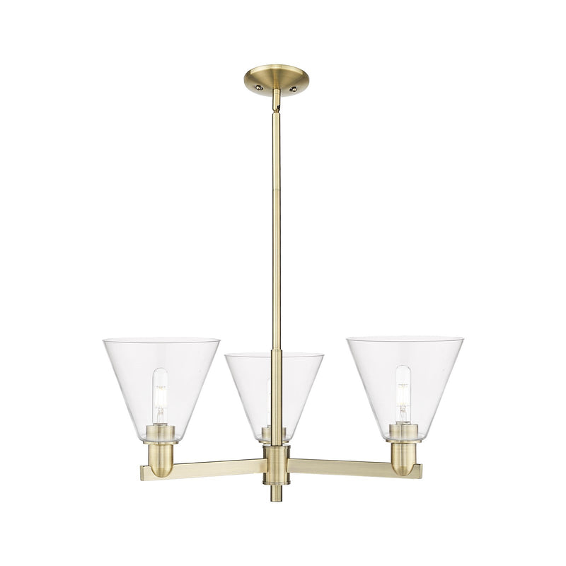 Innovations Berkshire Glass 30in 3-Light Pendant | Industrial Antique Brass Steel and Clear Glass | Kitchen Island & Dining Room | Model 716-3CR-AB-GBC-82