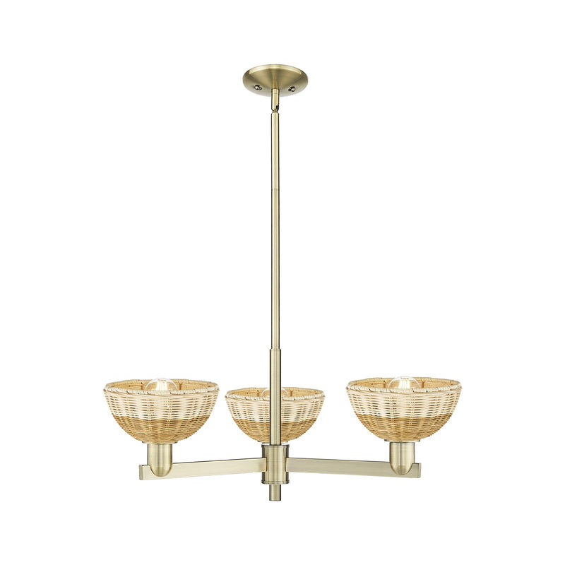 Innovations Natural Ballston Dome 29in 3-Light Pendant | Farmhouse Antique Brass Steel and Natural Fiber Dome | Kitchen | Model 716-3CR-AB-NBD2-75-NAT