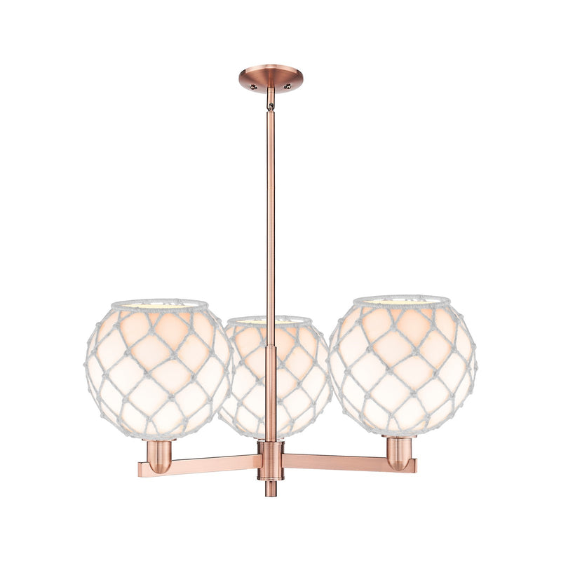 Innovations Farmhouse Rope 32in 3-Light Pendant | Industrial Antique Copper Steel and White Glass with Rope | Kitchen Island | Model 716-3CR-AC-G121-10RW