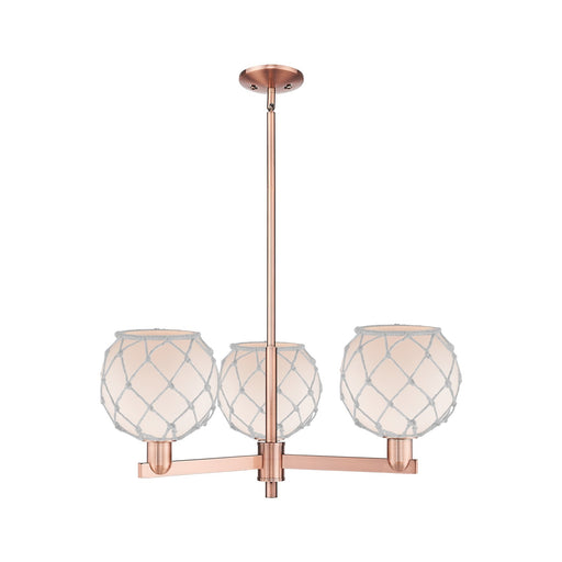 Innovations Farmhouse Rope 30in 3-Light Pendant | Industrial Antique Copper Steel and White Frosted Glass with Rope | Kitchen | Model 716-3CR-AC-G121-8RW