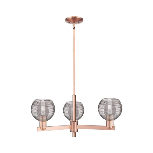 Innovations Athens Deco Swirl 18in 3-Light Pendant | Industrial Antique Copper Steel and Clear Deco Swirl Glass | Kitchen | Model 716-3CR-AC-G1213-6CL