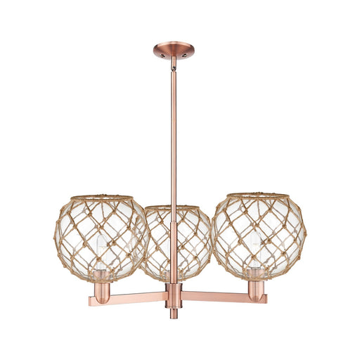 Innovations Farmhouse Rope 32in 3-Light Pendant | Industrial Antique Copper Steel and Clear Glass with Brown Rope | Kitchen | Model 716-3CR-AC-G122-10RB