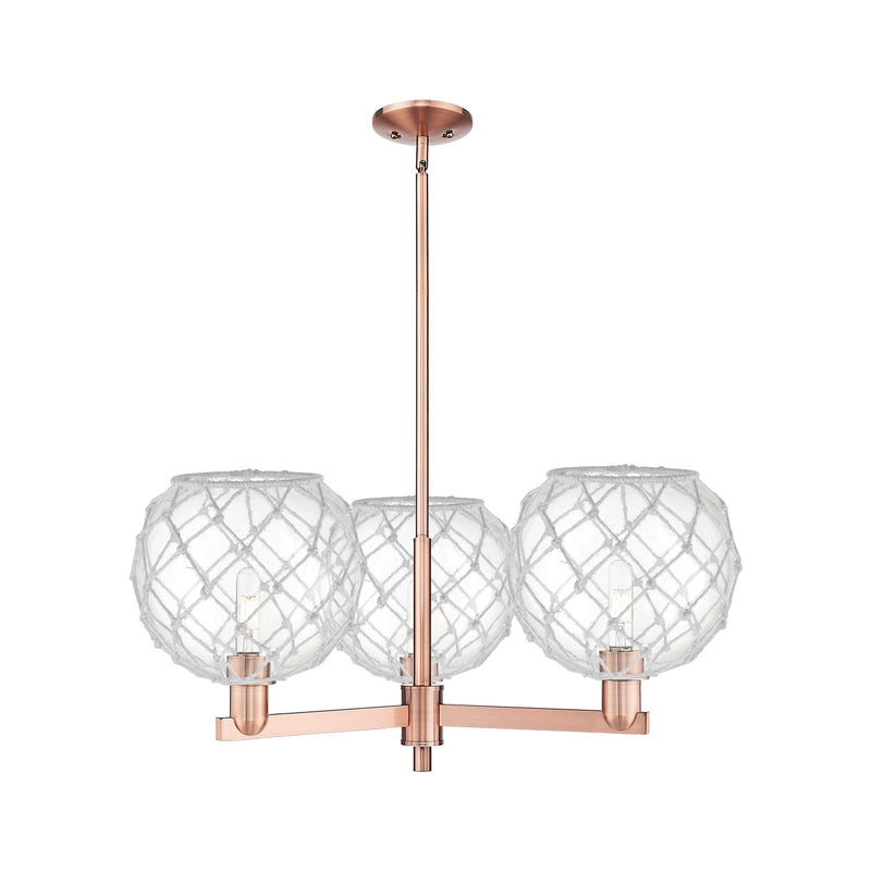 Innovations Farmhouse Rope 32in 3-Light Pendant | Industrial Antique Copper Steel and Clear Glass with White Rope | Kitchen | Model 716-3CR-AC-G122-10RW