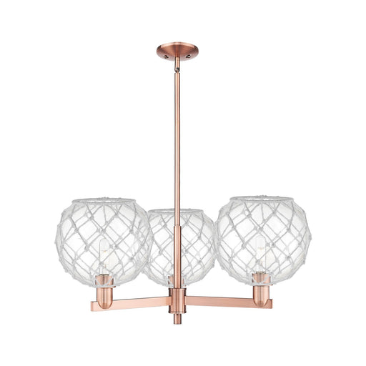 Innovations Farmhouse Rope 32in 3-Light Pendant | Industrial Antique Copper Steel and Clear Glass with White Rope | Kitchen | Model 716-3CR-AC-G122-10RW