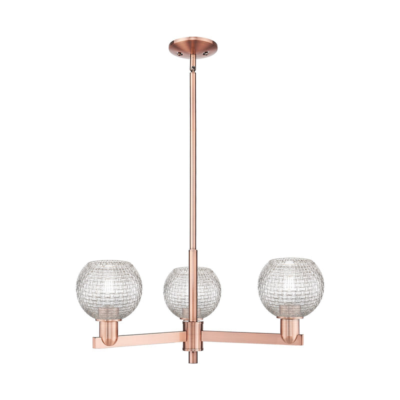 Innovations Athens 28in 3-Light Pendant | Industrial Antique Copper Steel and Clear Basket Weave Glass | Kitchen Island & | Model 716-3CR-AC-G122C-6CL