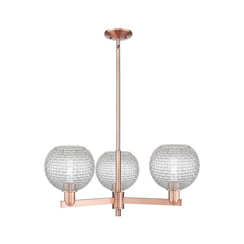 Innovations Athens 30in 3-Light Pendant | Industrial Antique Copper Steel and Clear Basket Weave Glass | Kitchen Island & | Model 716-3CR-AC-G122C-8CL