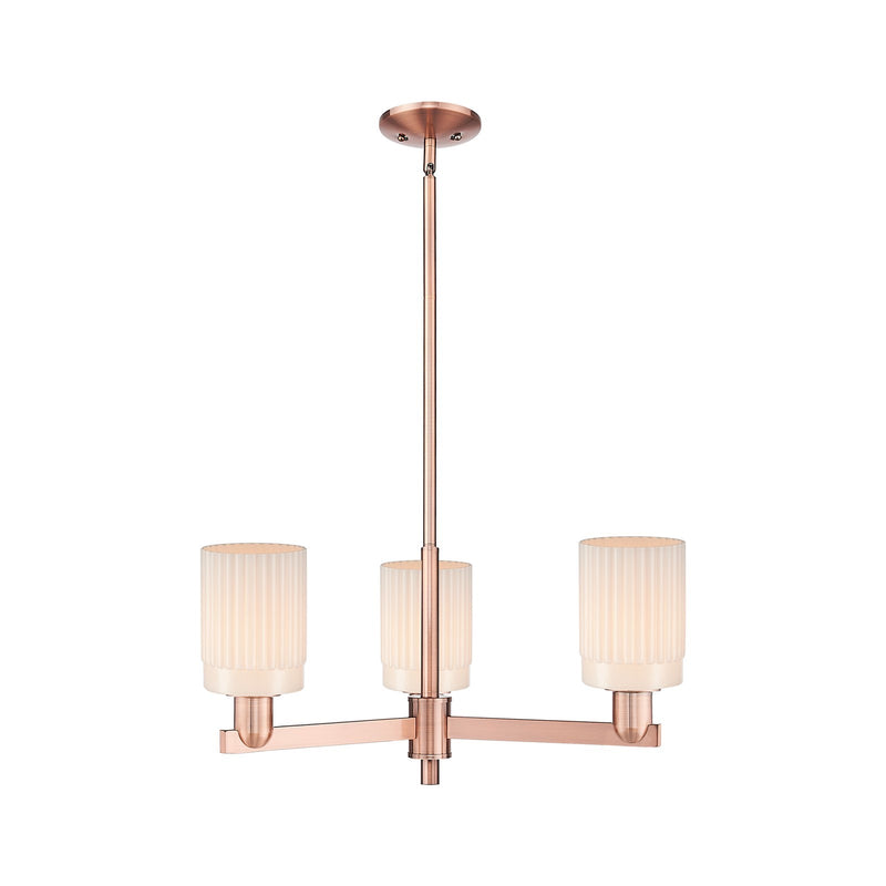 Innovations Hadley 26in 3-Light Pendant | Industrial Antique Copper Steel and Matte White Ribbed Glass | Kitchen Island & Dining | Model 716-3CR-AC-G341