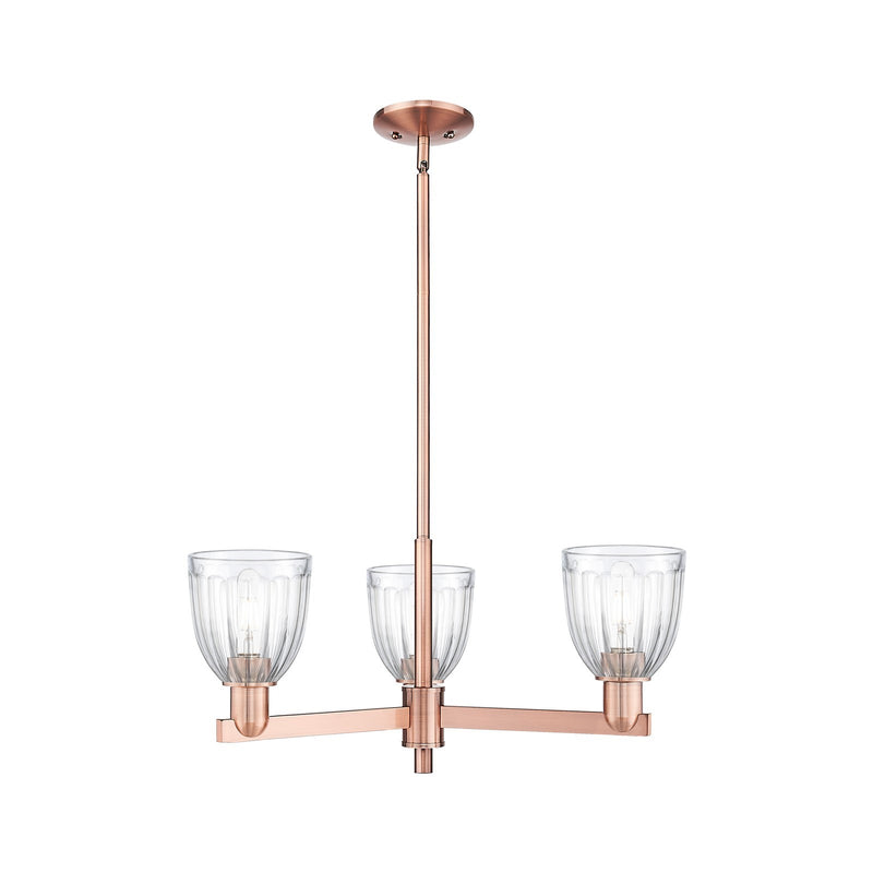 Innovations Brookfield 28in 3-Light Pendant | Industrial Antique Copper Steel and Clear Ribbed Glass | Kitchen Island & Dining | Model 716-3CR-AC-G442