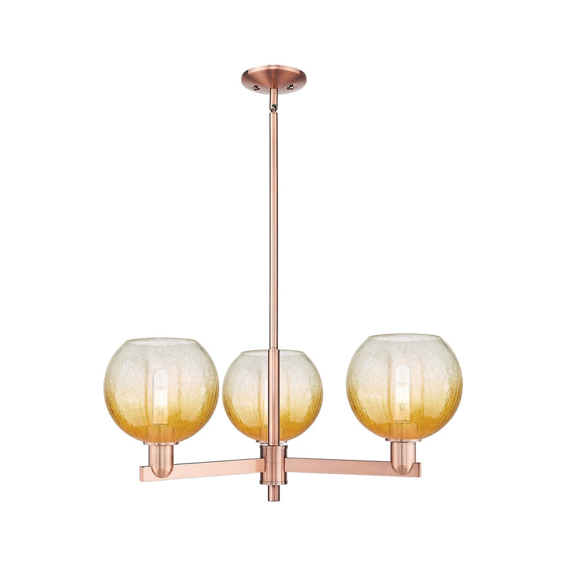 Innovations Brookhaven Globe 30in 3-Light Pendant | Industrial Antique Copper and Amber Glass | Kitchen Island & Dining Room | Model 716-3CR-AC-G483-8AM