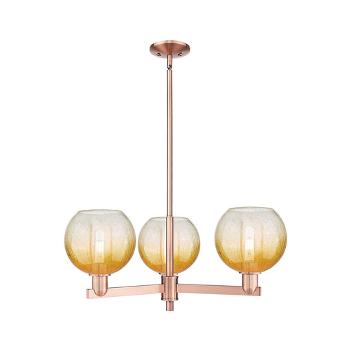Innovations Brookhaven Globe 30in 3-Light Pendant | Industrial Antique Copper and Amber Glass | Kitchen Island & Dining Room | Model 716-3CR-AC-G483-8AM
