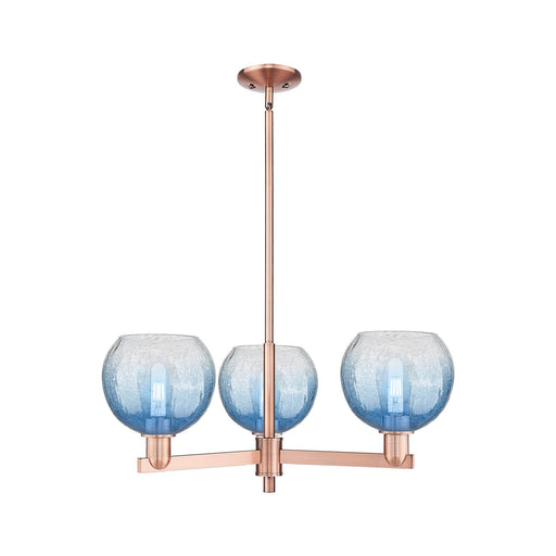 Innovations Brookhaven Globe 30in 3-Light Pendant | Industrial Antique Copper Steel and Sapphire Blue Glass | Kitchen Island & | Model 716-3CR-AC-G483-8SB