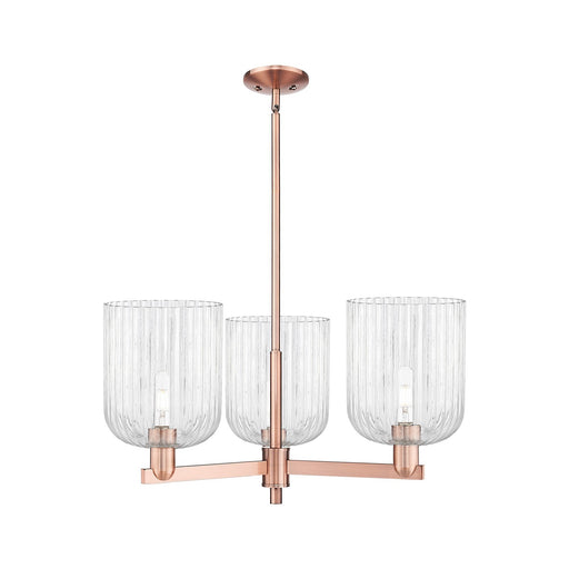 Innovations Bridal Veil 30in 3-Light Pendant | Industrial Antique Copper Steel and Clear Ribbed Glass | Kitchen Island & | Model 716-3CR-AC-G559-8CL