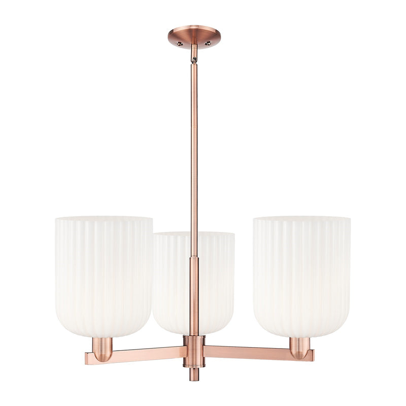 Innovations Bridal Veil 30in 3-Light Pendant | Industrial Antique Copper Steel and Gloss White Ribbed Glass | Kitchen Island | Model 716-3CR-AC-G559-8GWH