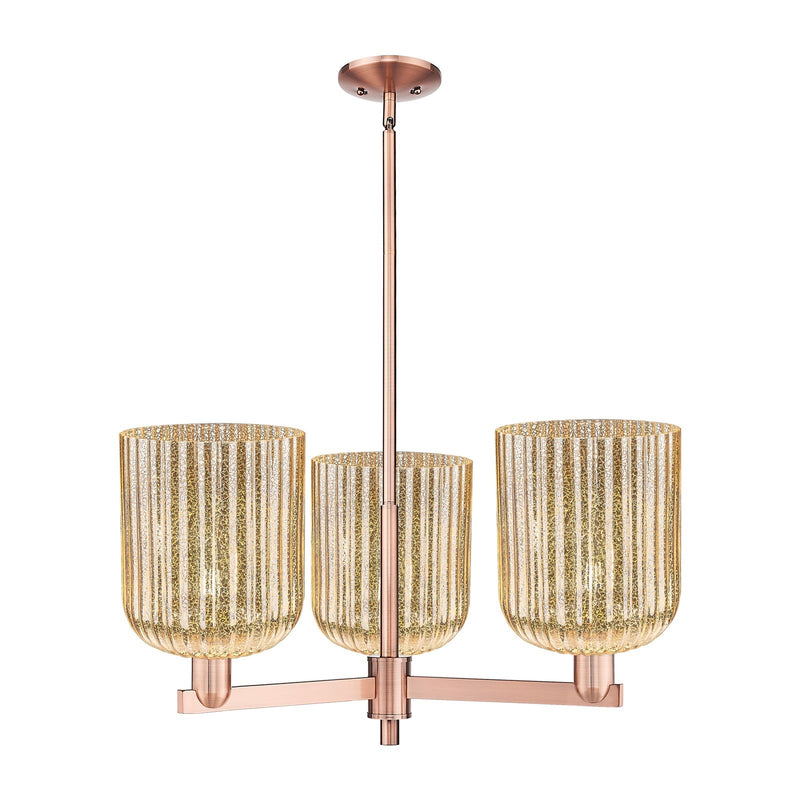 Innovations Bridal Veil 30in 3-Light Pendant | Industrial Antique Copper Steel and Mercury Ribbed Glass | Kitchen Island & | Model 716-3CR-AC-G559-8ME