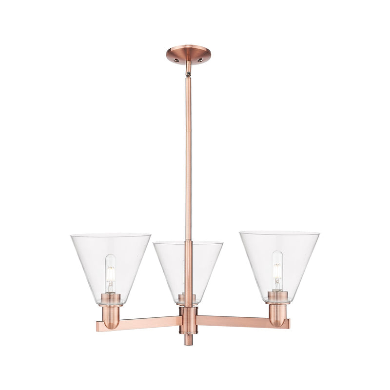Innovations Berkshire Glass 30in 3-Light Pendant | Industrial Antique Copper Steel and Clear Glass | Kitchen Island & Dining | Model 716-3CR-AC-GBC-82