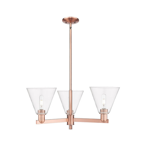 Innovations Berkshire Glass 30in 3-Light Pendant | Industrial Antique Copper Steel and Clear Glass | Kitchen Island & Dining | Model 716-3CR-AC-GBC-82
