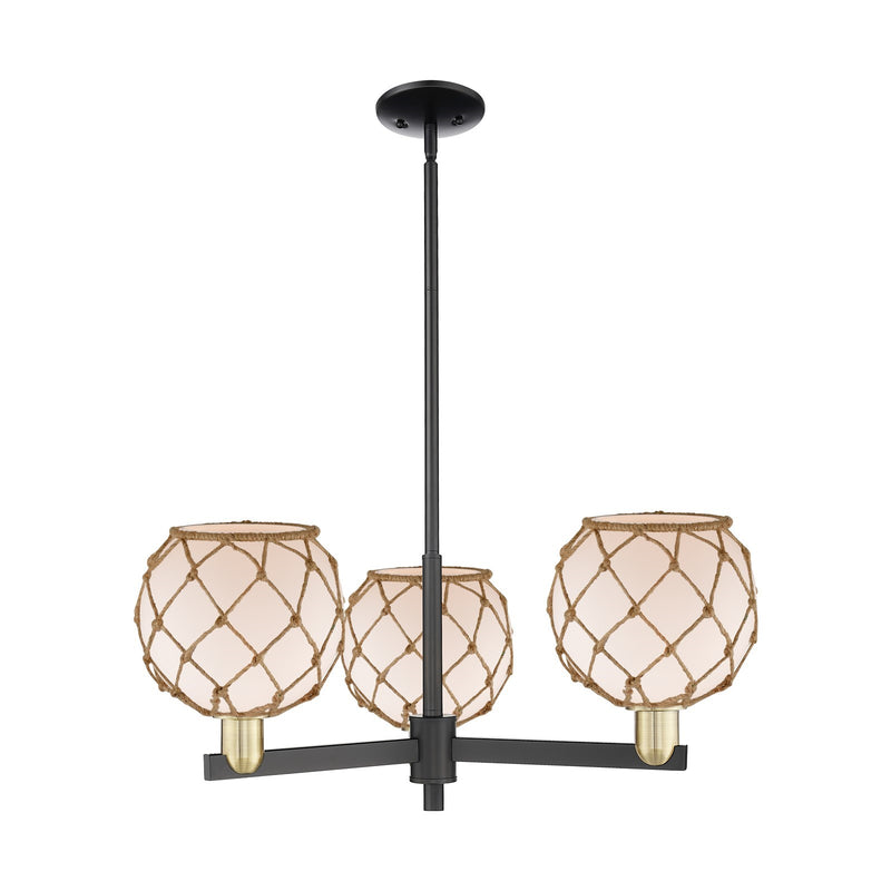 Innovations Farmhouse Rope 30in 3-Light Pendant | Industrial Black Antique Brass and White Frosted Glass with Brown Rope | Model 716-3CR-BAB-G121-8RB