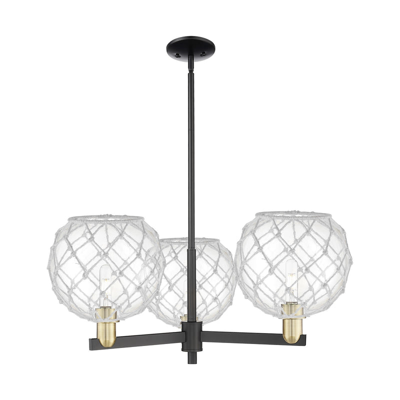 Innovations Farmhouse Rope 32in 3-Light Pendant | Industrial Black Antique Brass and Clear Glass with White Rope | Kitchen | Model 716-3CR-BAB-G122-10RW