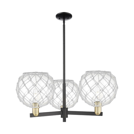 Innovations Farmhouse Rope 32in 3-Light Pendant | Industrial Black Antique Brass and Clear Glass with White Rope | Kitchen | Model 716-3CR-BAB-G122-10RW