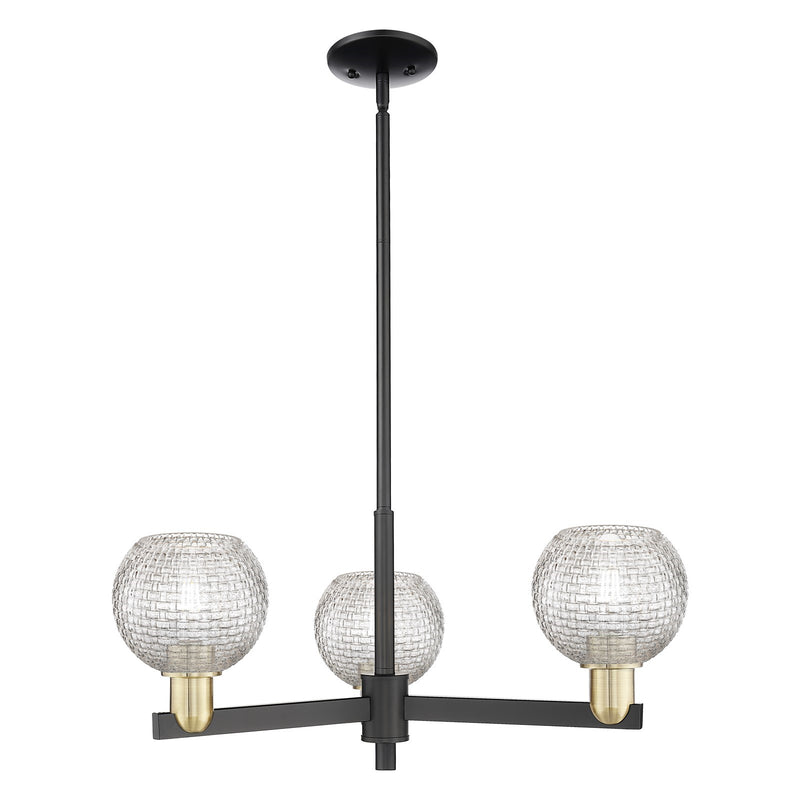 Innovations Athens 28in 3-Light Pendant | Industrial Black Antique Brass and Clear Basket Weave Glass | Kitchen Island & | Model 716-3CR-BAB-G122C-6CL