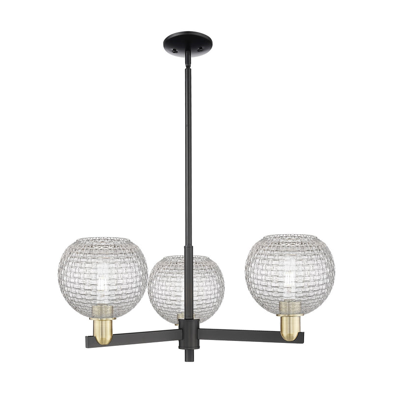 Innovations Athens 30in 3-Light Pendant | Industrial Black Antique Brass Steel and Clear Basket Weave Glass | Kitchen Island | Model 716-3CR-BAB-G122C-8CL