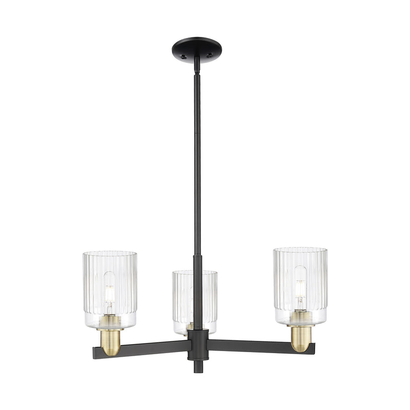 Innovations Hadley 26in 3-Light Pendant | Industrial Black Antique Brass Steel and Clear Ribbed Glass | Kitchen Island & Dining | Model 716-3CR-BAB-G342