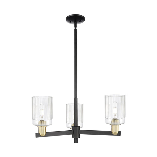 Innovations Hadley 26in 3-Light Pendant | Industrial Black Antique Brass Steel and Clear Ribbed Glass | Kitchen Island & Dining | Model 716-3CR-BAB-G342