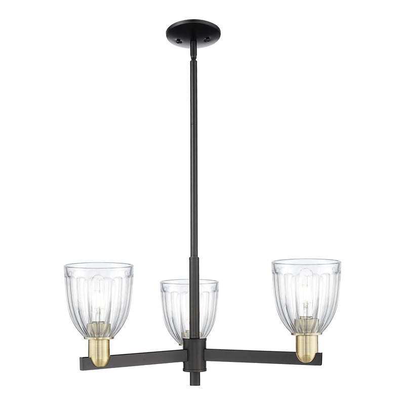 Innovations Brookfield 28in 3-Light Pendant | Industrial Black Antique Brass Steel and Clear Ribbed Glass | Kitchen Island & | Model 716-3CR-BAB-G442
