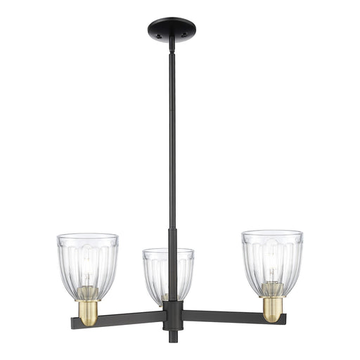 Innovations Brookfield 28in 3-Light Pendant | Industrial Black Antique Brass Steel and Clear Ribbed Glass | Kitchen Island & | Model 716-3CR-BAB-G442