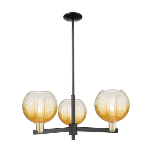 Innovations Brookhaven Globe 29.75in 3-Light Pendant | Industrial Black Antique Brass and Amber Glass | Kitchen Island & | Model 716-3CR-BAB-G483-8AM