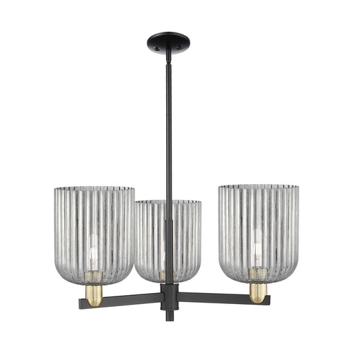 Innovations Bridal Veil 30in 3-Light Pendant | Industrial Black Antique Brass and Light Smoke Ribbed Glass | Kitchen Island & | Model 716-3CR-BAB-G559-8SM