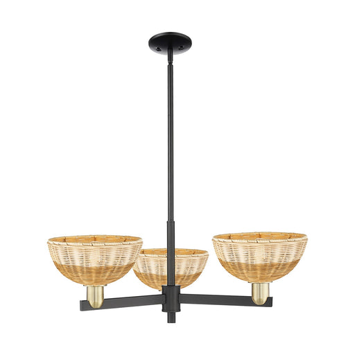 Innovations Bristol Natural II 31in 3-Light Pendant | Industrial Black Antique Brass Steel and Natural Fiber Shade | Model 716-3CR-BAB-NBD2-9-NAT
