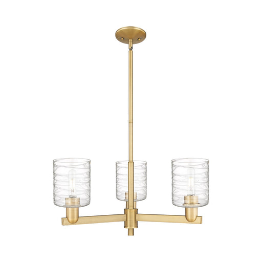 Innovations Cobbleskill 27in 3-Light Pendant | Industrial Brushed Brass Steel and Deco Swirl Clear Glass | Kitchen Island & | Model 716-3CR-BB-G1113